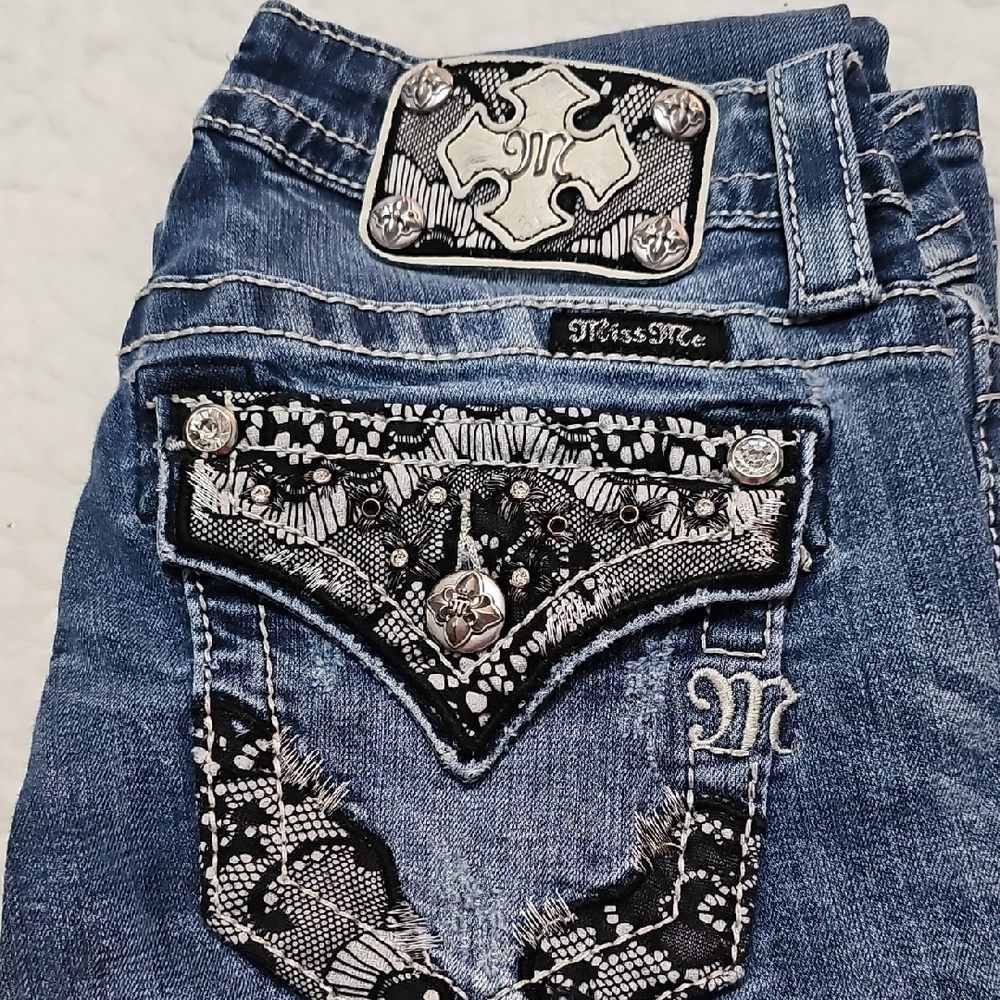 Miss Me Blue and Silver Boot Cut Jeans